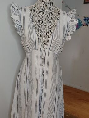 Forever 21 White Midi Dress with Navy Stripes